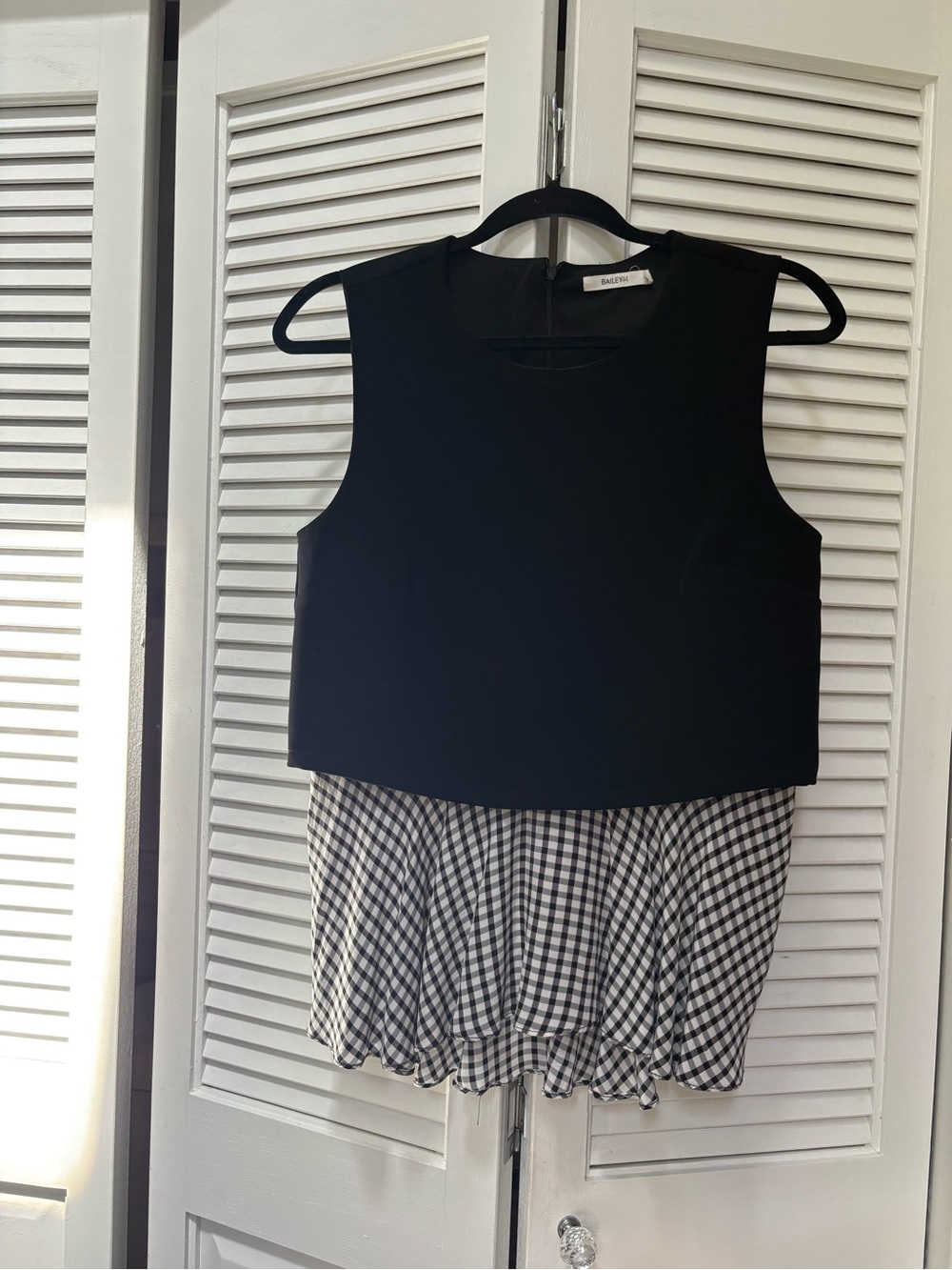 Bailey 44 Black Layered Camisole with Black-and-White Gingham Hem
